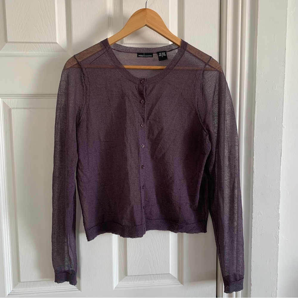 Moda International Purple Sheer Button Front Cardigan